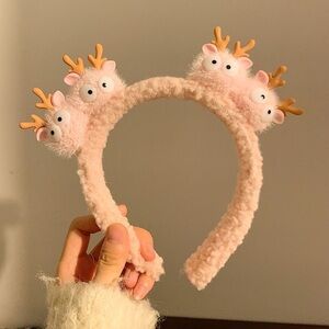 Pink Fuzzy Reindeer Antler Headband